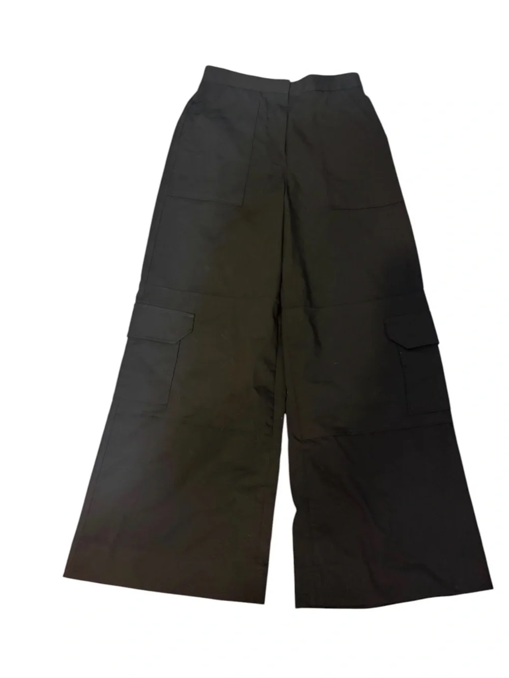 GANNI Twill Suiting Cargo Pants Size 0 Black Wide Leg High Rise Utility